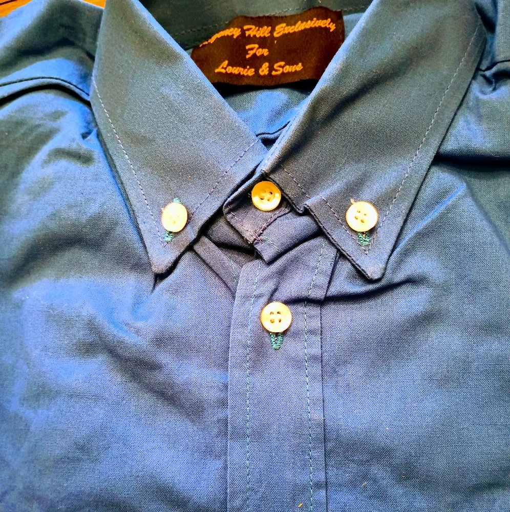 Men's Blue Button Cotton Twill Shirt